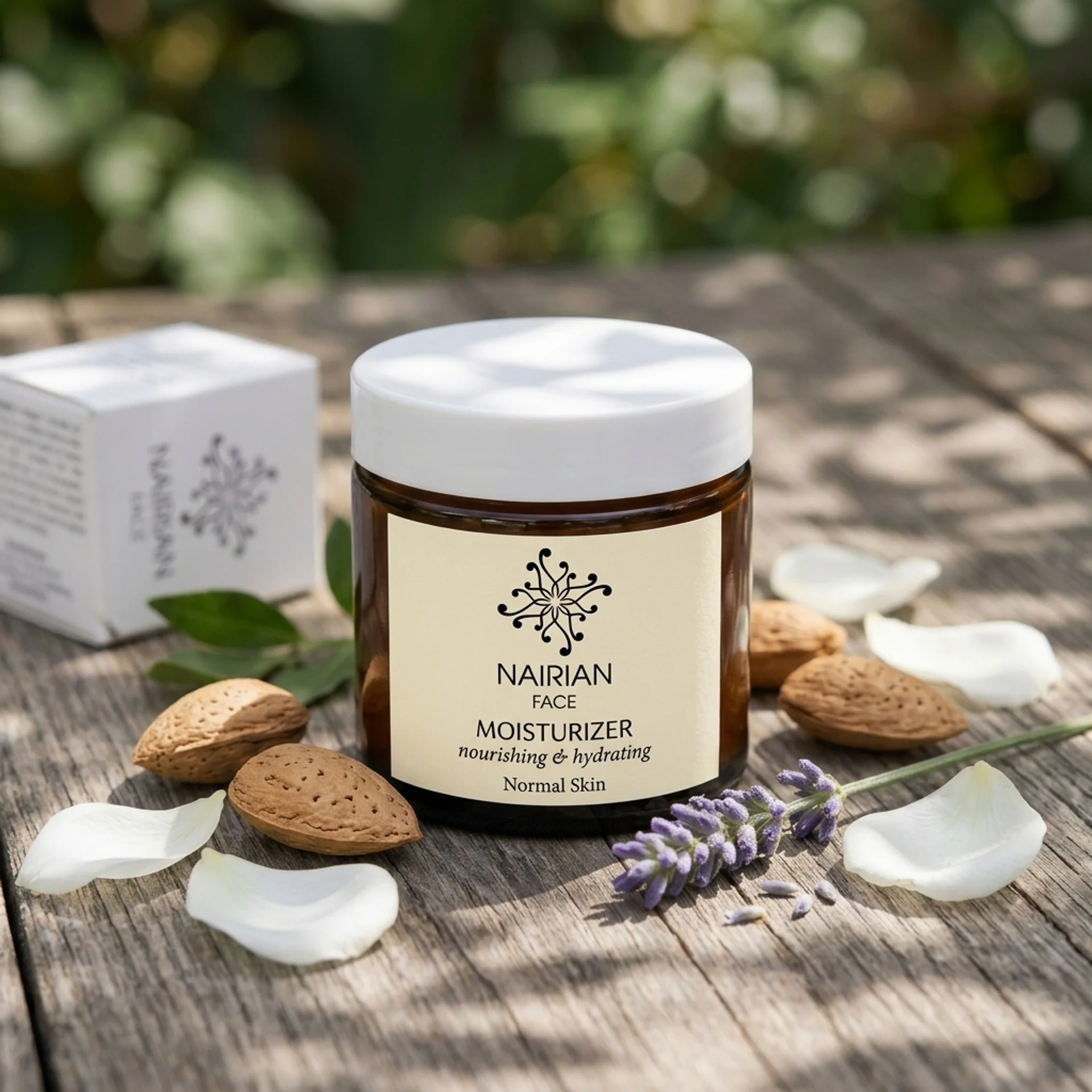 Nairian moisturizer jar with botanicals