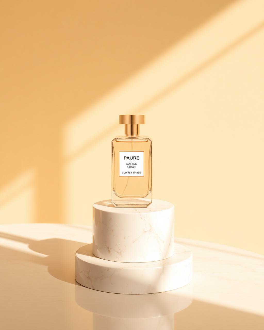 AI perfume product still on travertine
